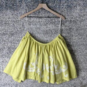 Free People Tank Top Womens Large Green Babydoll Spaghetti Strap Boho Flowy